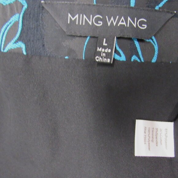 Ming Wang Black Blue Embroidered Embossed Flames Art to Wear Open Jacket sz L - Picture 3 of 4